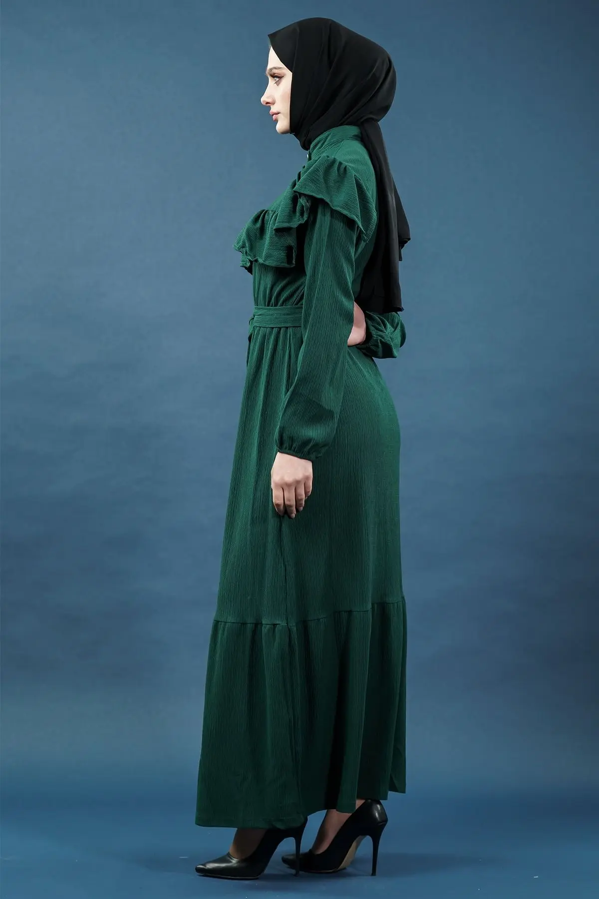 Yeni Sezon Fırfırlı Yeşil Elbise-detail