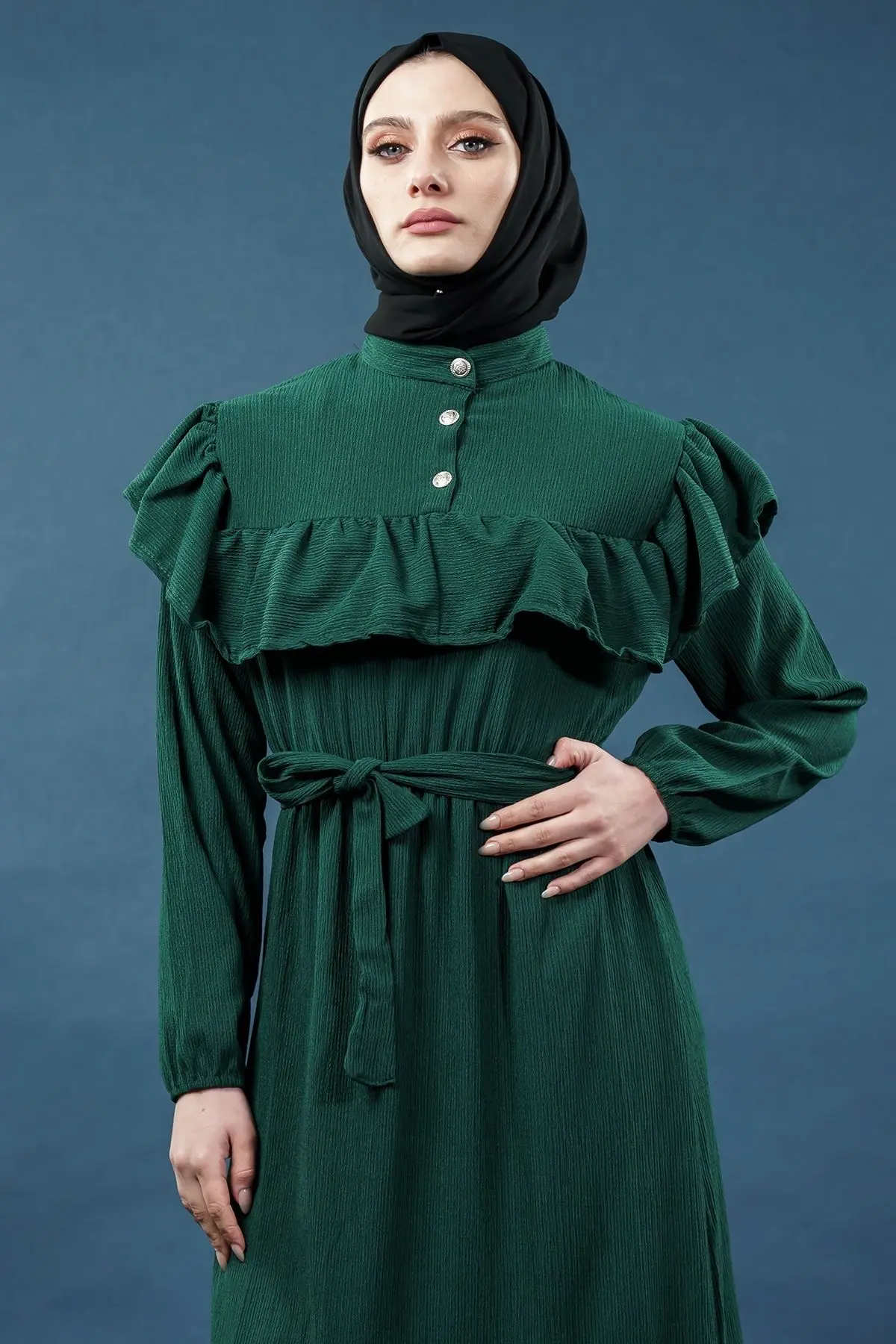 Yeni Sezon Fırfırlı Yeşil Elbise-detail