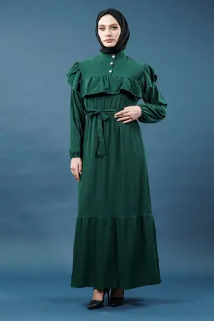 Yeni Sezon Fırfırlı Yeşil Elbise