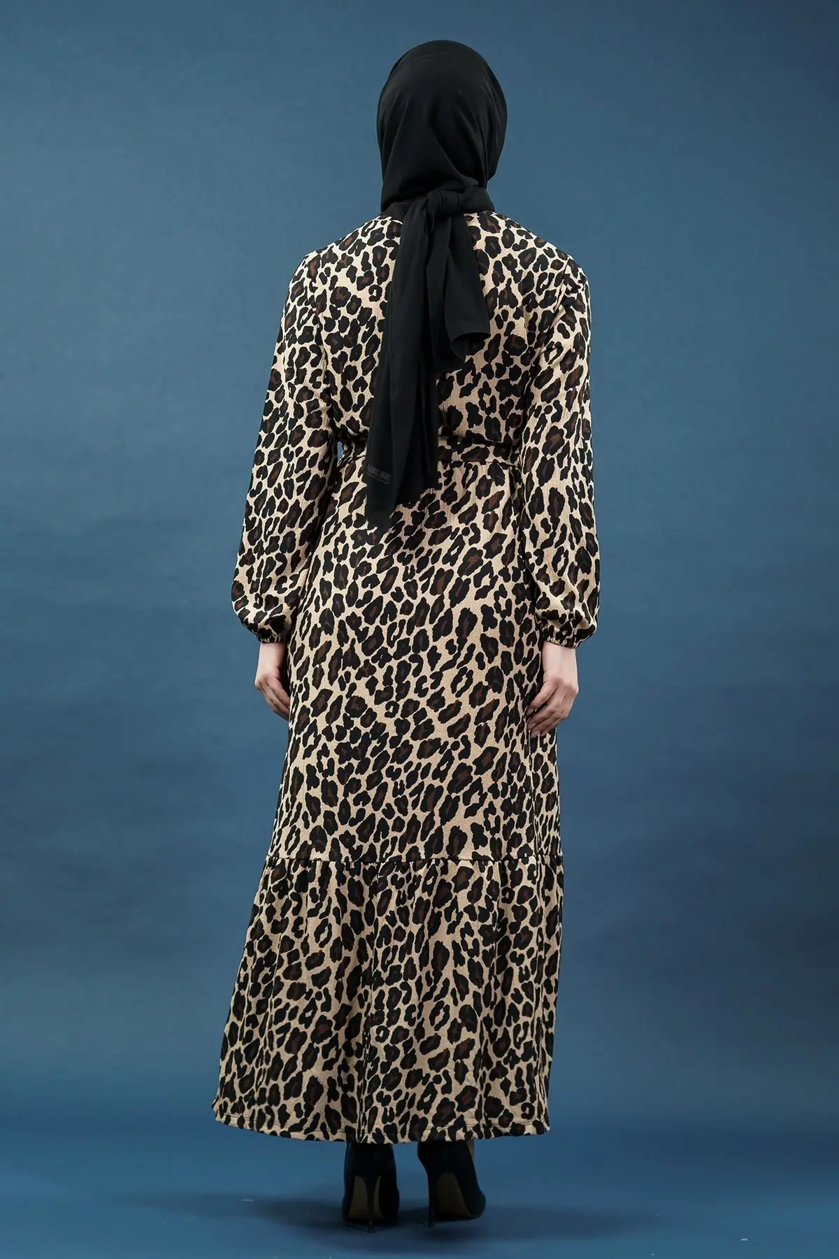 Yeni Sezon Kuşaklı Leopar Desenli Elbise-detail