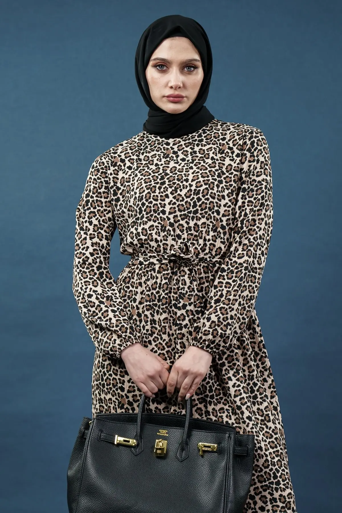 Yeni Sezon Leopar Desenli Elbise-detail