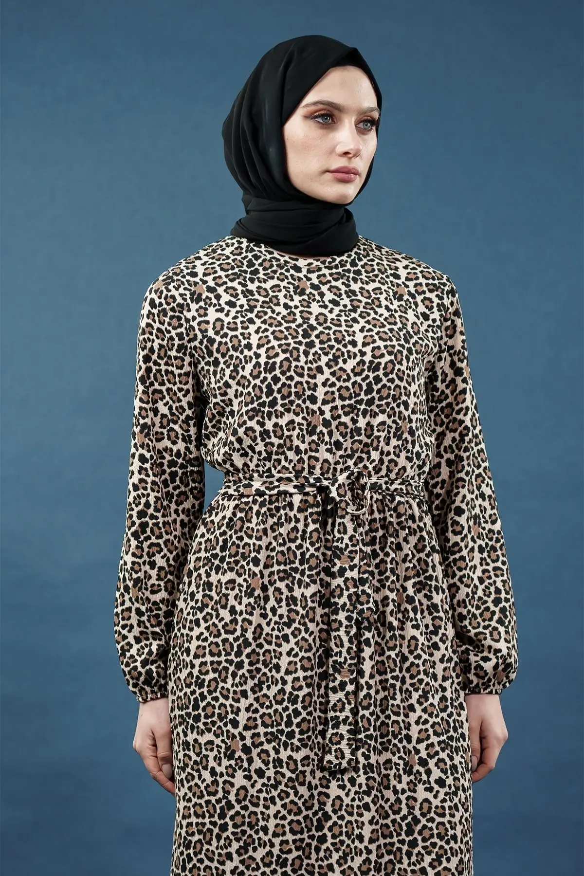 Yeni Sezon Leopar Desenli Elbise-detail