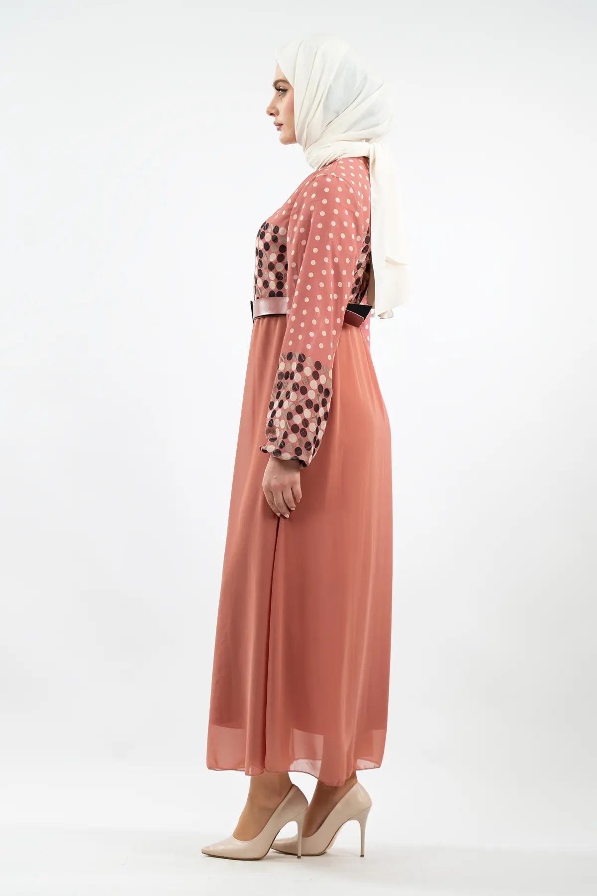 Yeni Sezon Puantiyeli Tesettür Elbise-detail