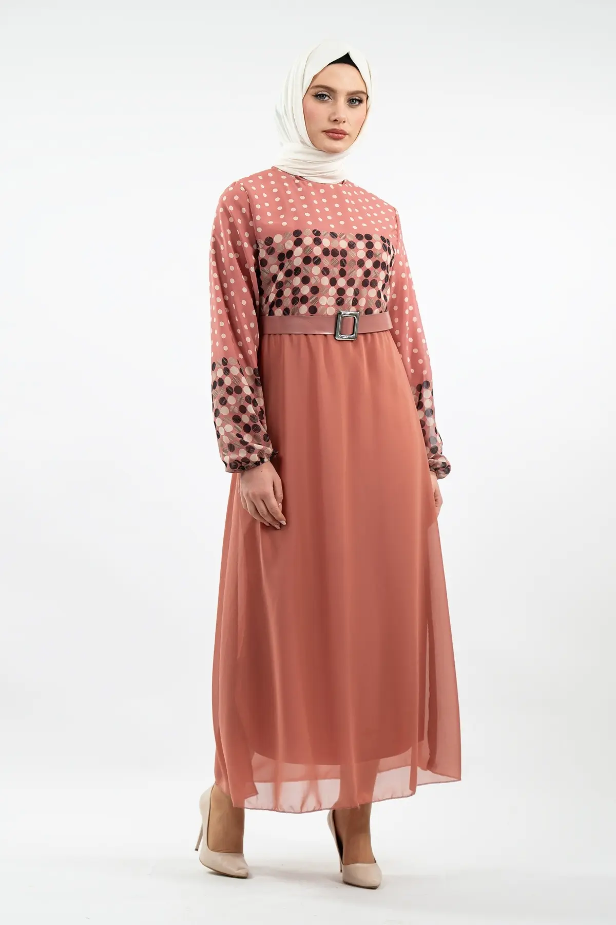 Yeni Sezon Puantiyeli Tesettür Elbise-detail