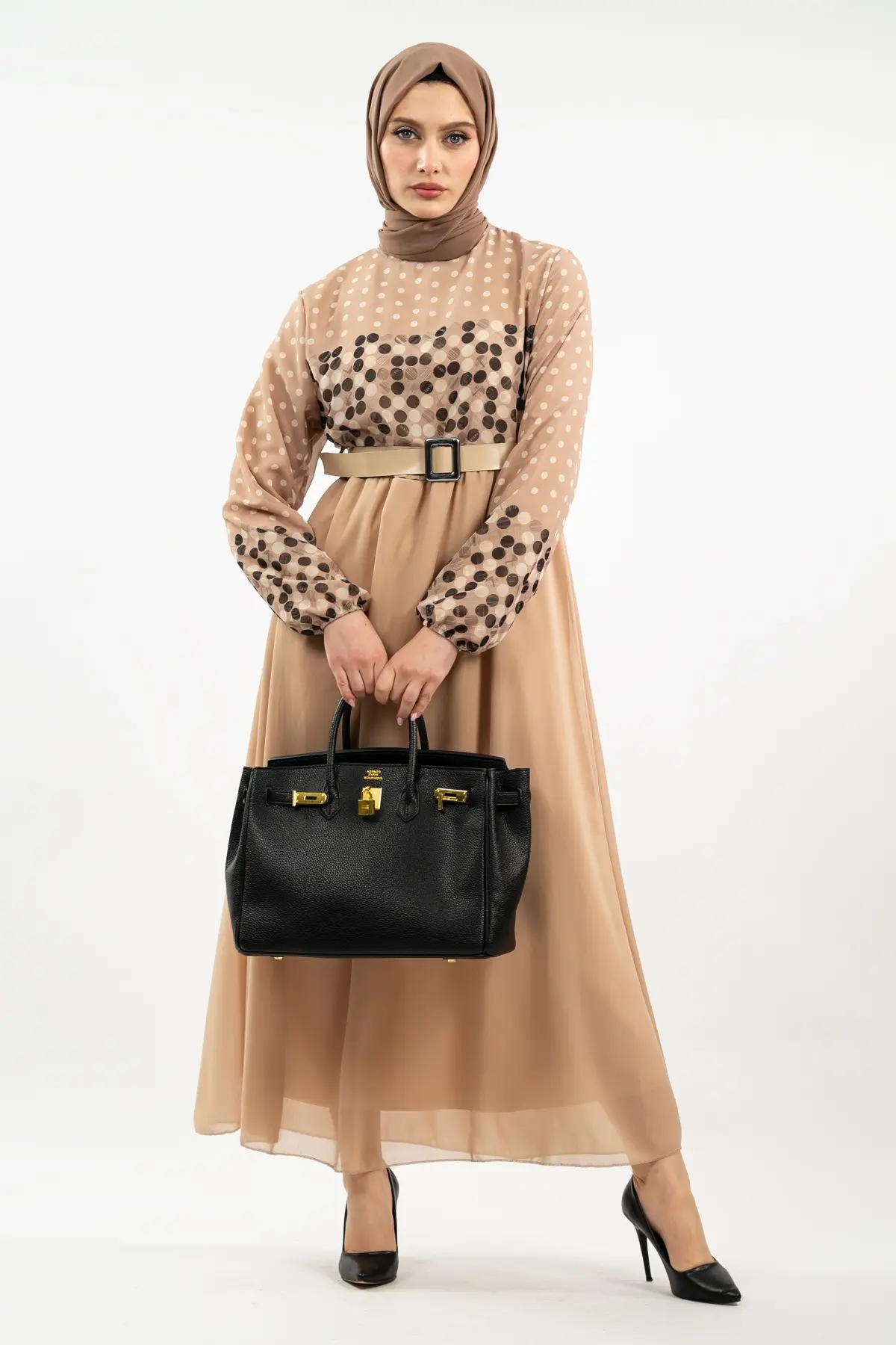 Yeni Sezon Puantiyeli Tesettür Elbise-detail