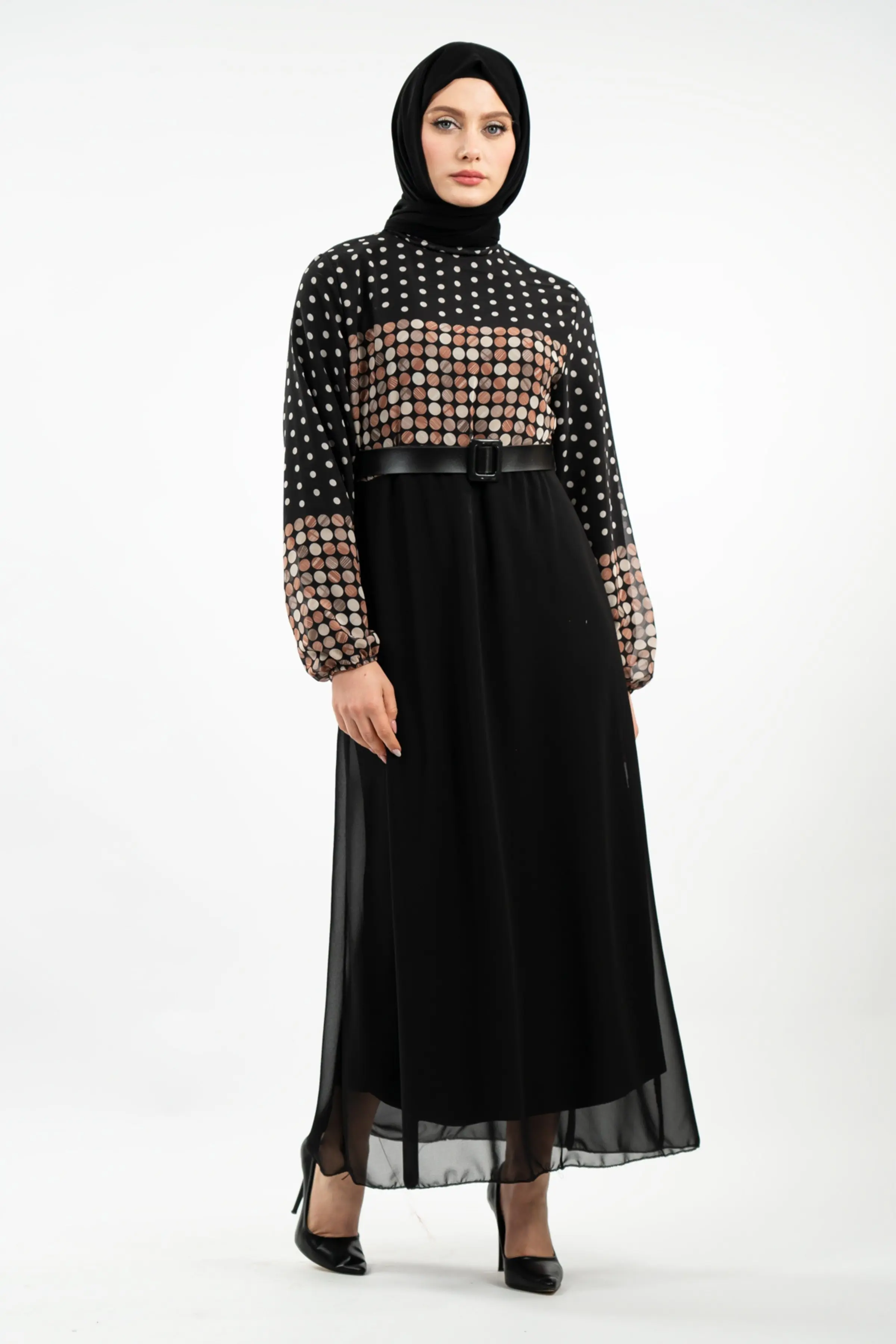 Yeni Sezon Puantiyeli Tesettür Elbise-detail