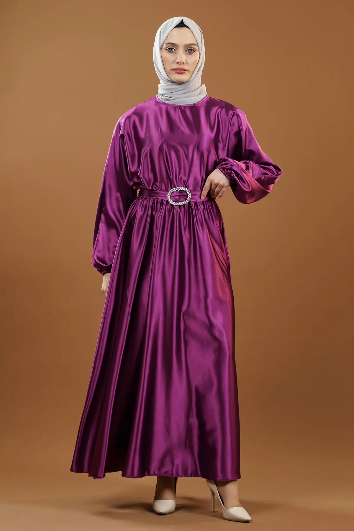 Yeni Sezon Saten Tesettür Elbise-detail