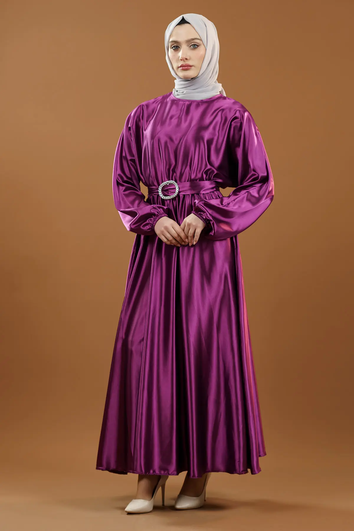 Yeni Sezon Saten Tesettür Elbise-detail