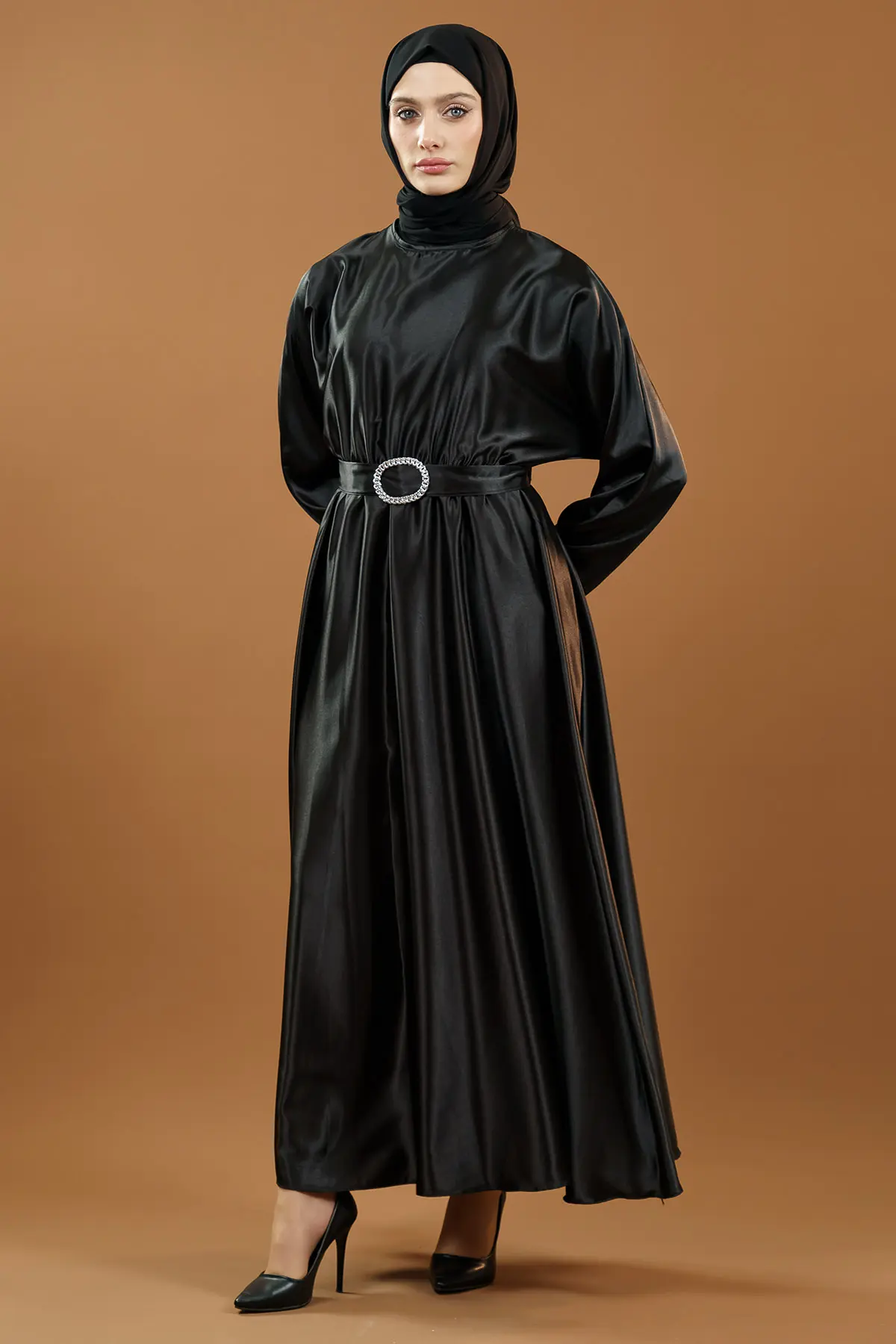 Yeni Sezon Saten Tesettür Elbise-detail