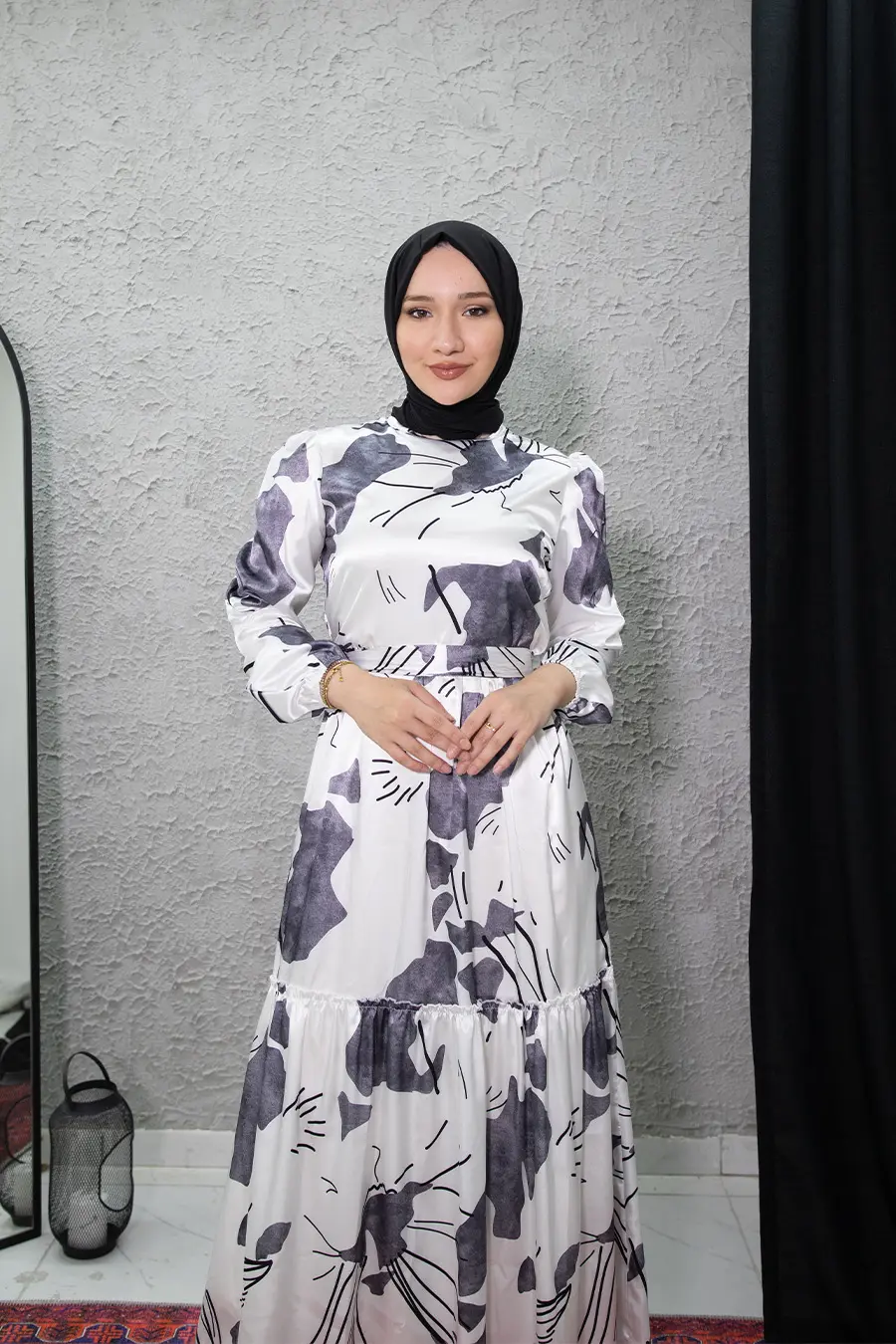 Yeni Sezon Saten Tesettür Elbise-detail