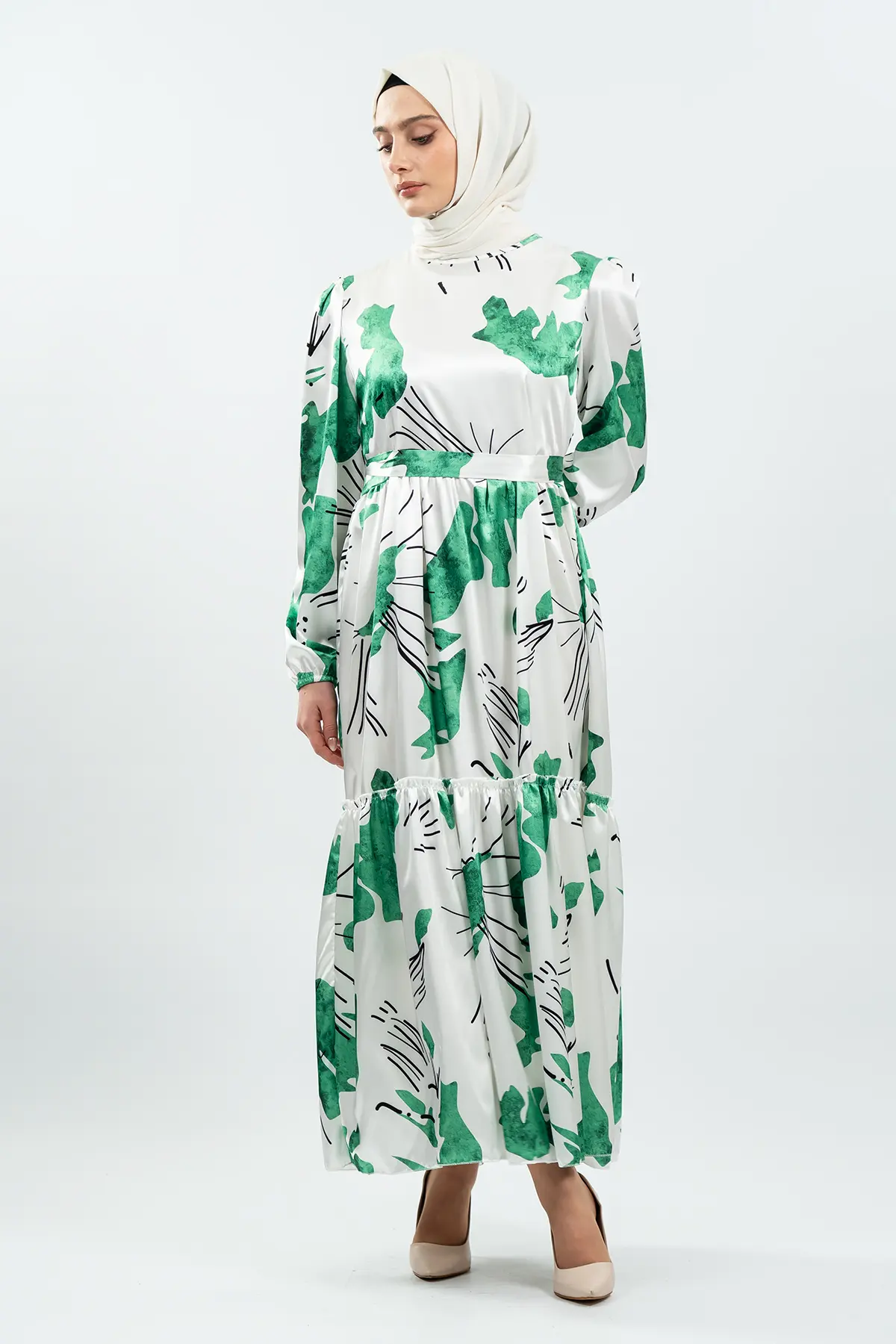 Yeni Sezon Saten Tesettür Elbise-detail