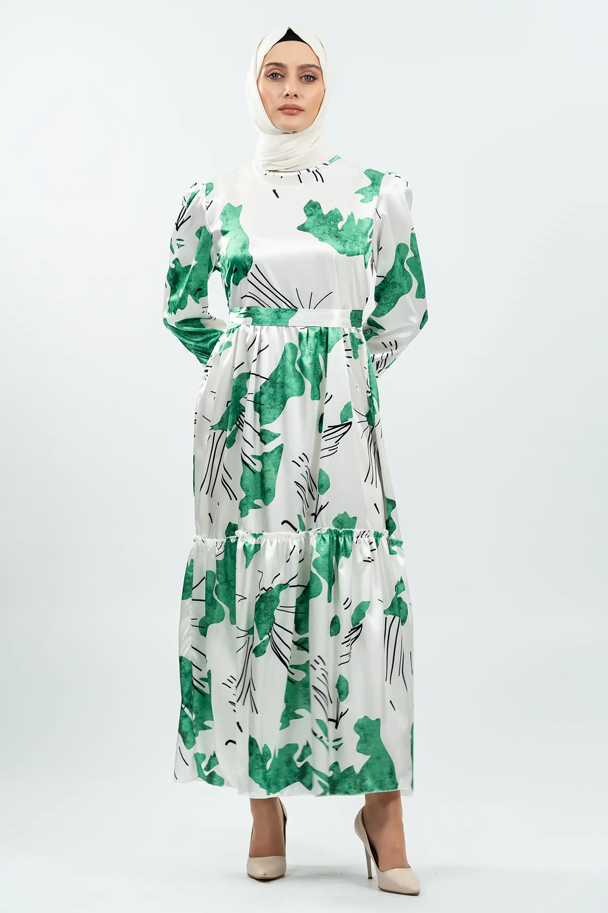 Yeni Sezon Saten Tesettür Elbise-detail