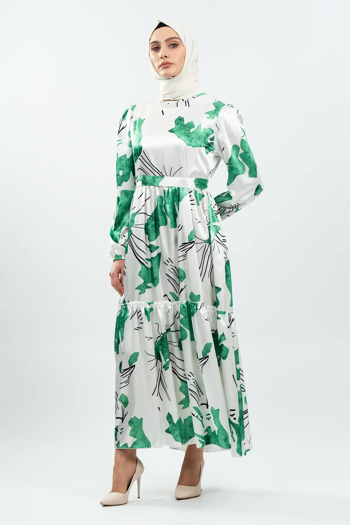 Yeni Sezon Saten Tesettür Elbise-detail