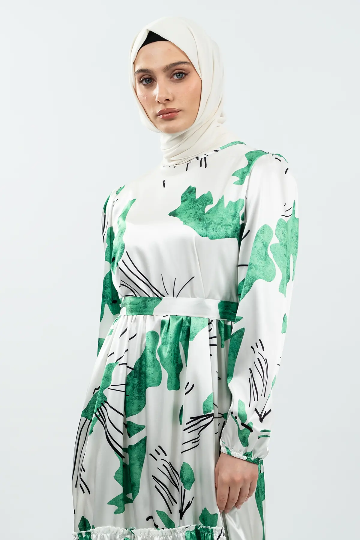 Yeni Sezon Saten Tesettür Elbise-detail