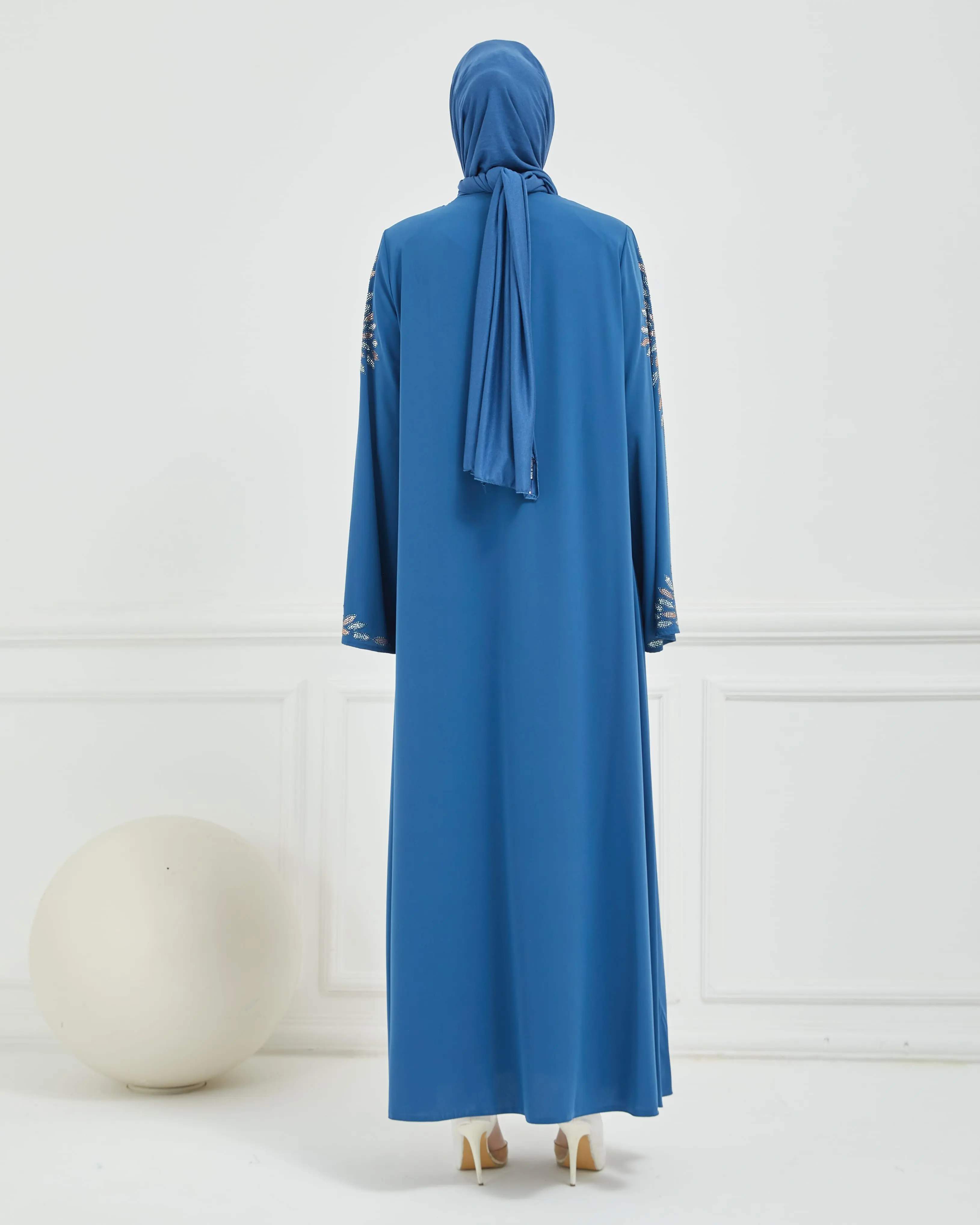 Yeni Sezon Taş Işlemeli Fermuarlı Abaya Indigo-detail