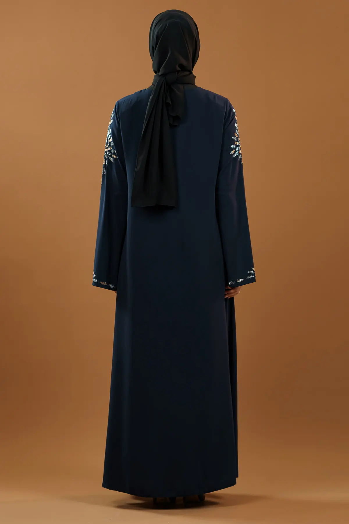 Yeni Sezon Taş Işlemeli Fermuarlı Abaya Indigo-detail