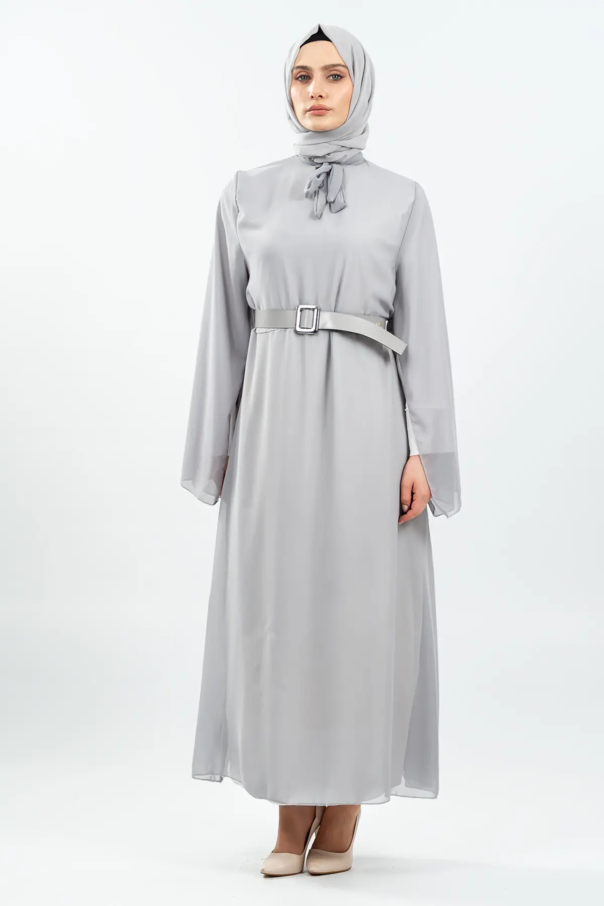 Yeni Sezon Yarasa Kol Gri Tesettür Elbise-detail