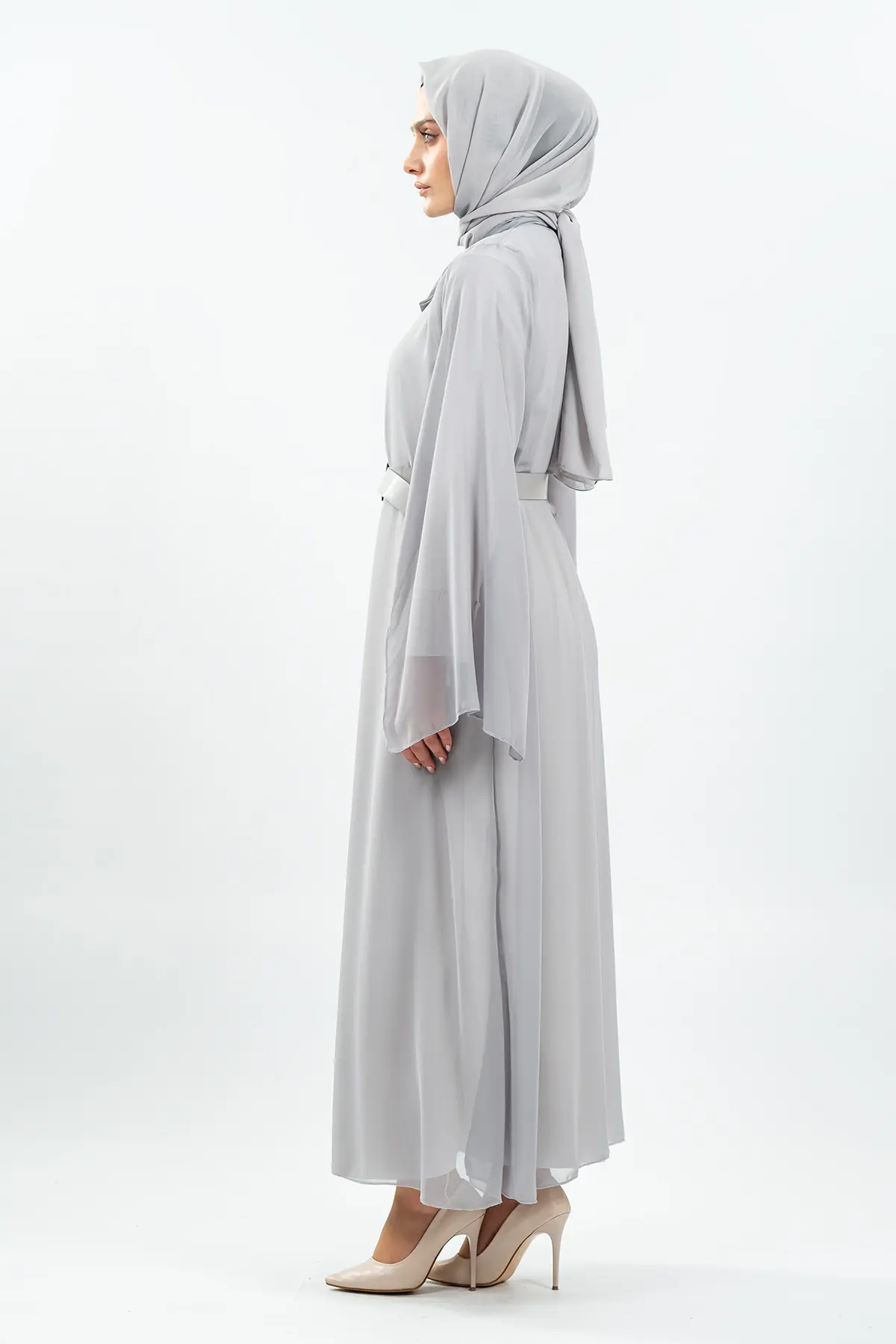 Yeni Sezon Yarasa Kol Gri Tesettür Elbise-detail