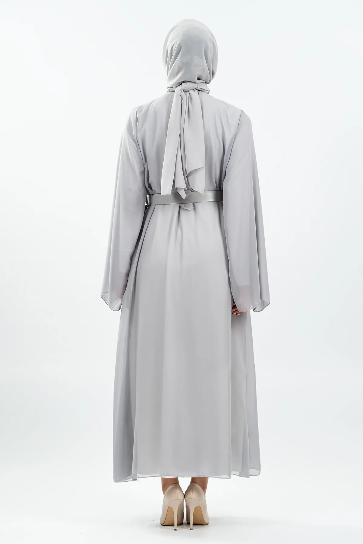 Yeni Sezon Yarasa Kol Gri Tesettür Elbise-detail