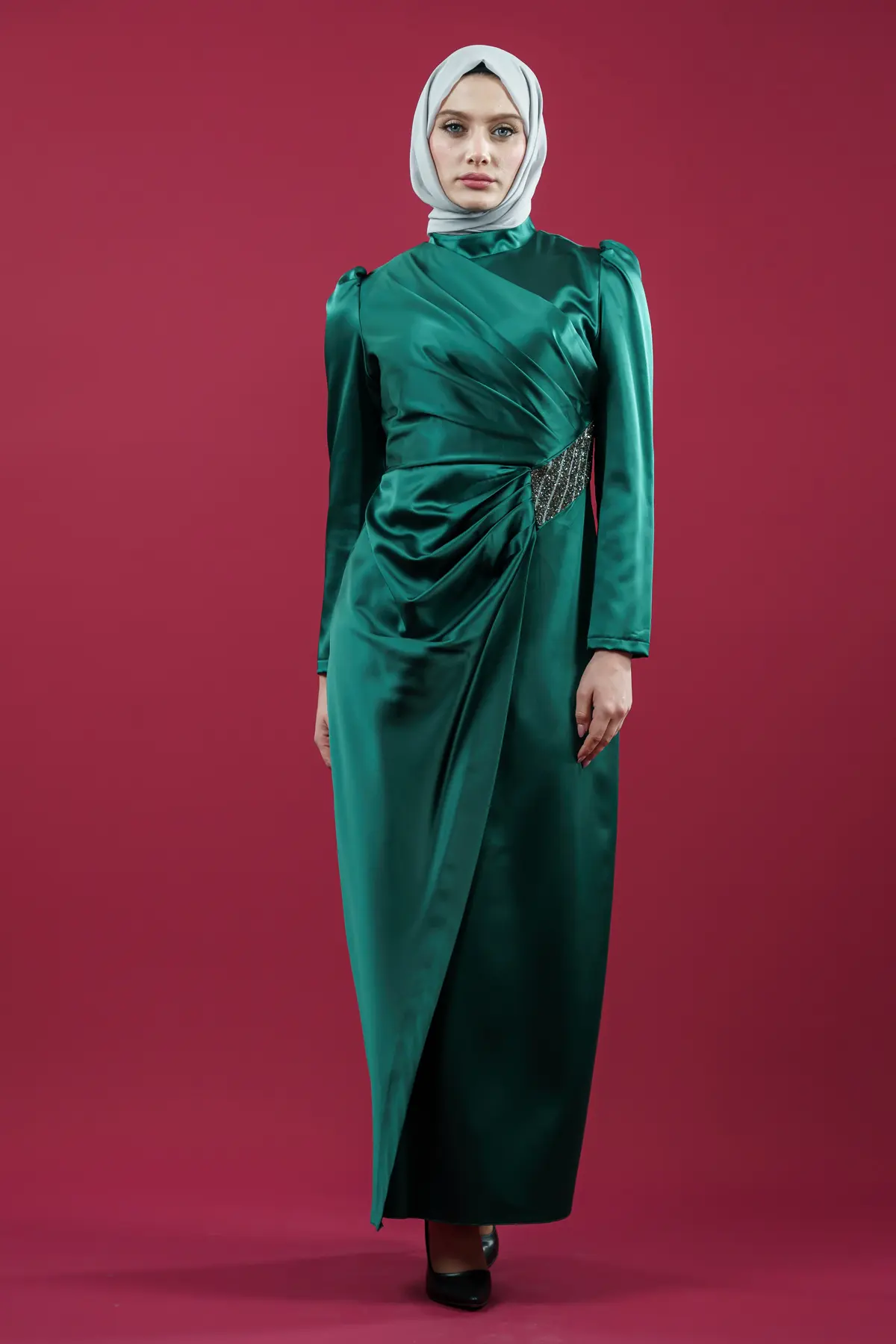 Yeşil Özel Gün Tesettür Abiye-detail
