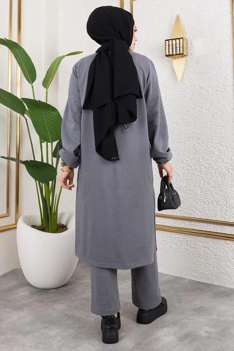 Yırtmaç Detaylı Spor Takım Gri-detail