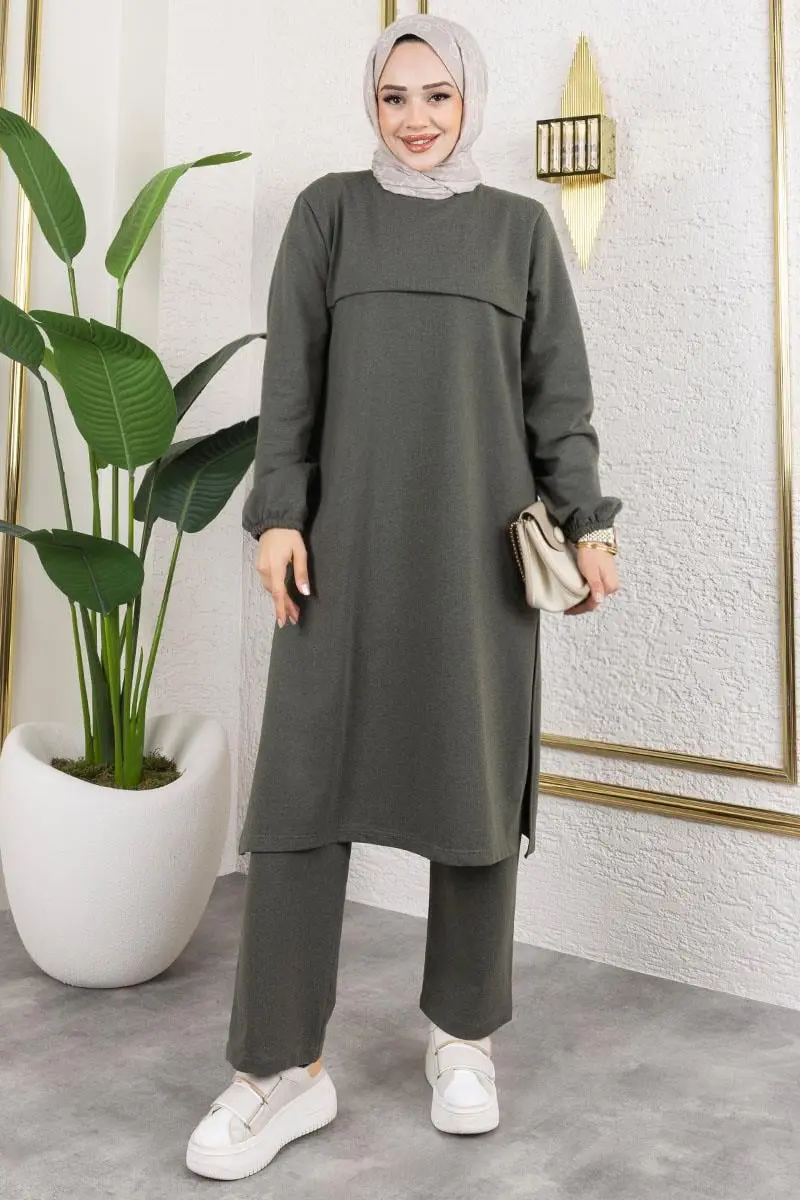 Yırtmaç Detaylı Spor Takım Haki-detail