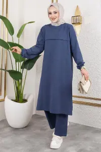 Yırtmaç Detaylı Spor Takım Indigo