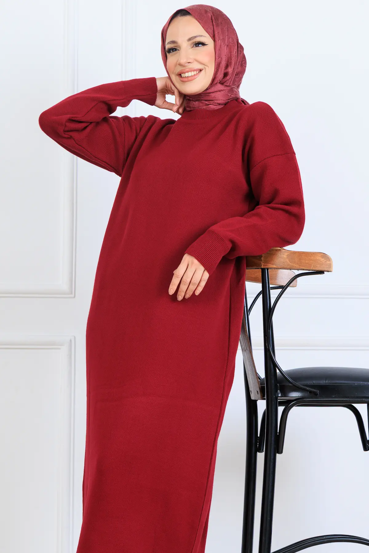 Yırtmaç Detaylı Triko Elbise-detail