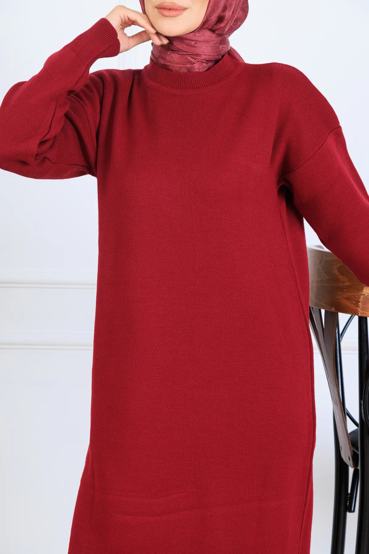 Yırtmaç Detaylı Triko Elbise-detail