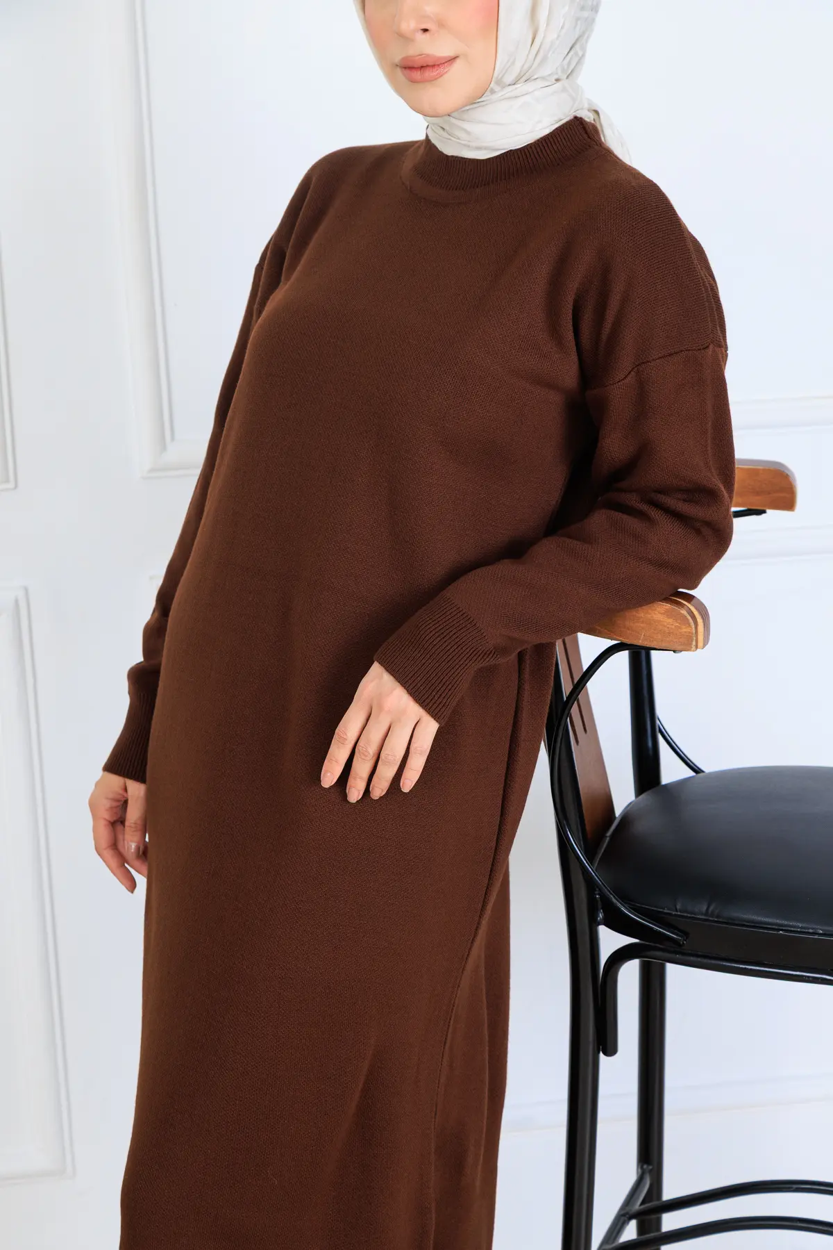 Yırtmaç Detaylı Triko Elbise-detail