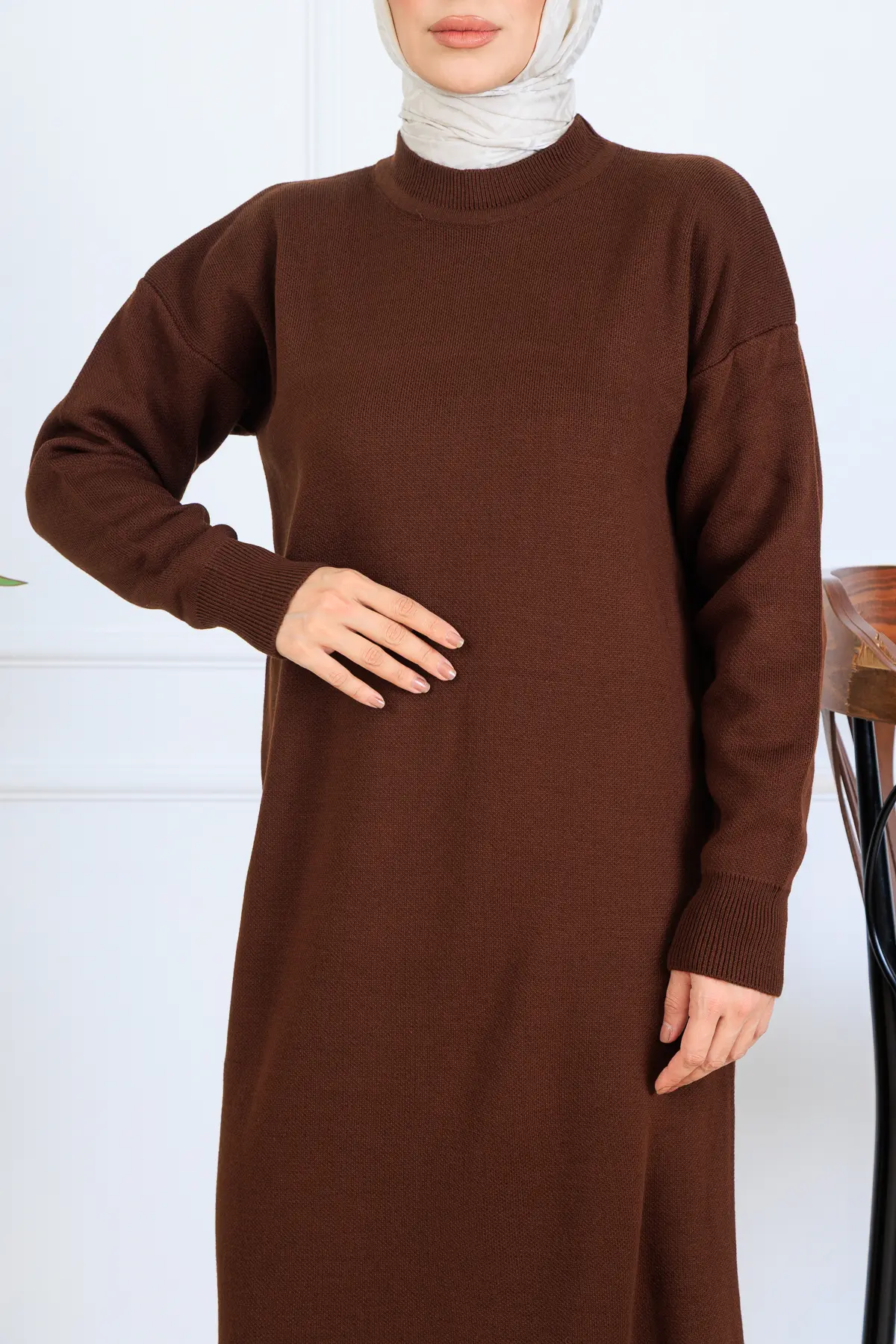 Yırtmaç Detaylı Triko Elbise-detail