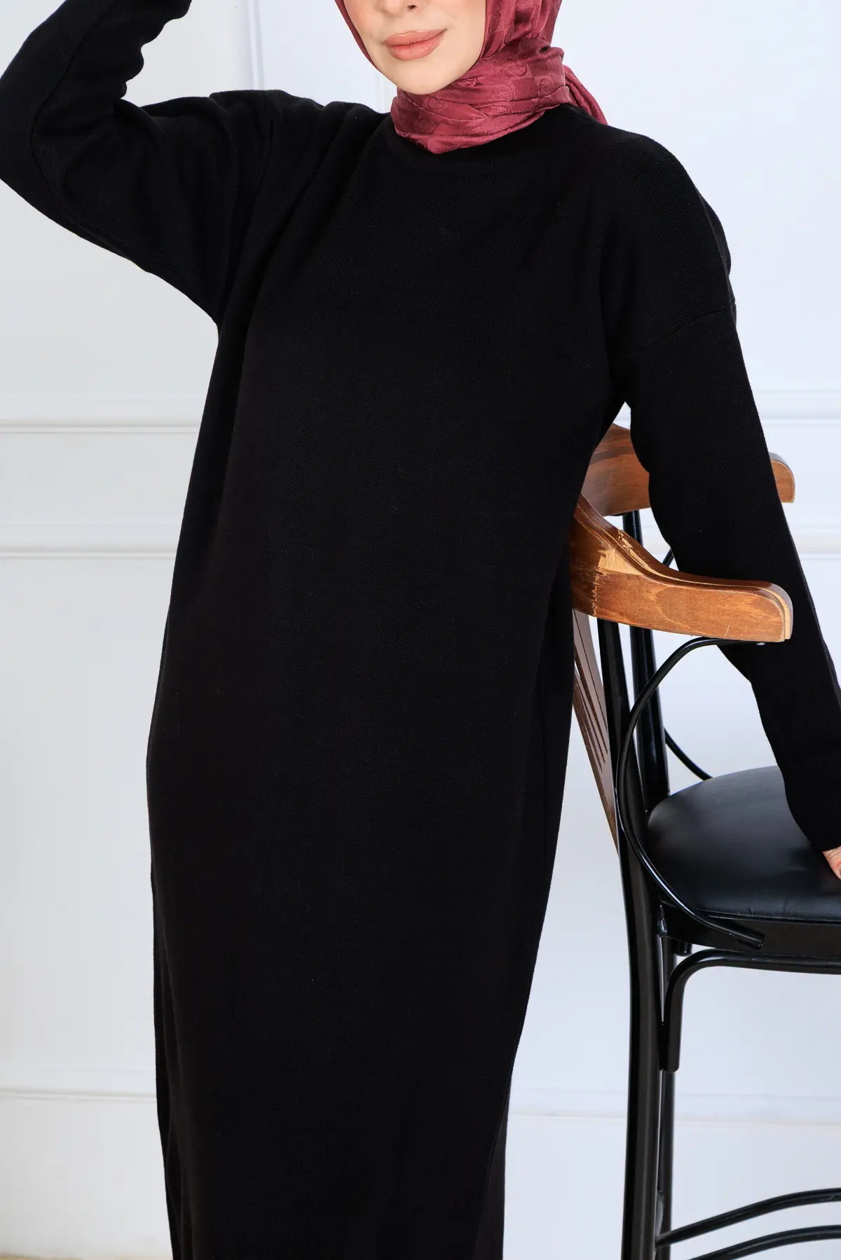 Yırtmaç Detaylı Triko Elbise-detail