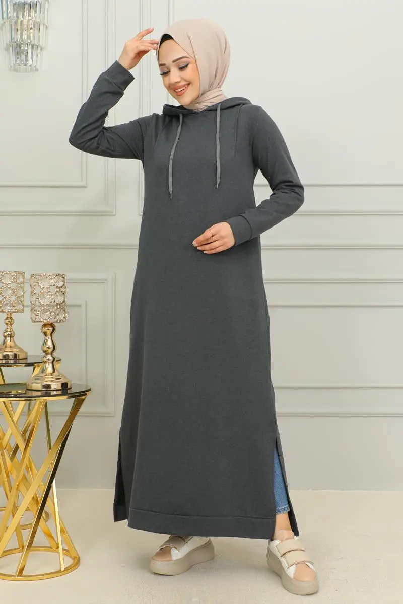 Yırtmaçlı Spor Elbise Antrasit-detail