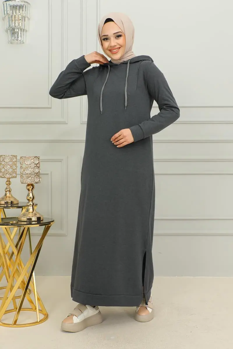 Yırtmaçlı Spor Elbise Antrasit-detail