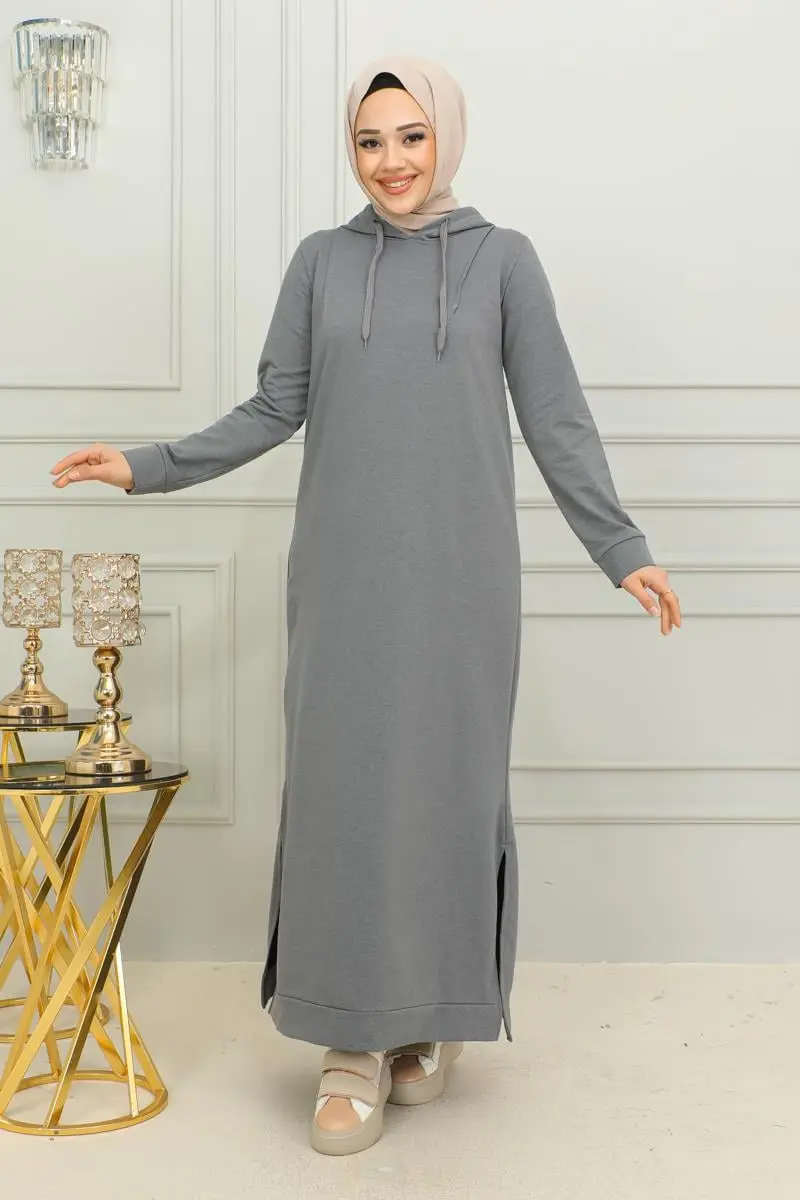 Yırtmaçlı Spor Elbise Gri-detail