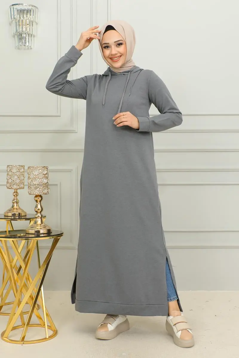 Yırtmaçlı Spor Elbise Gri-detail