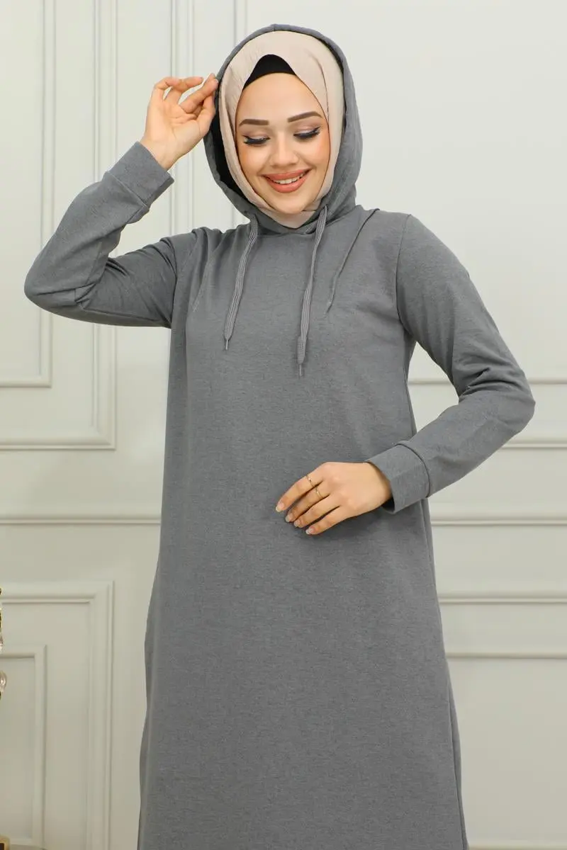 Yırtmaçlı Spor Elbise Gri-detail