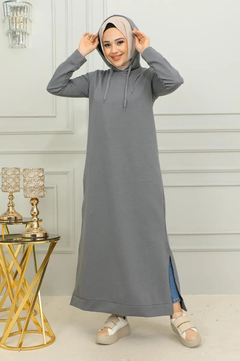 Yırtmaçlı Spor Elbise Gri-detail