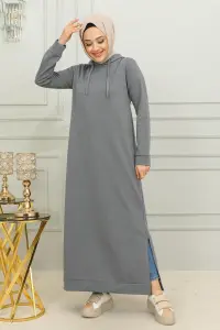 Yırtmaçlı Spor Elbise Gri