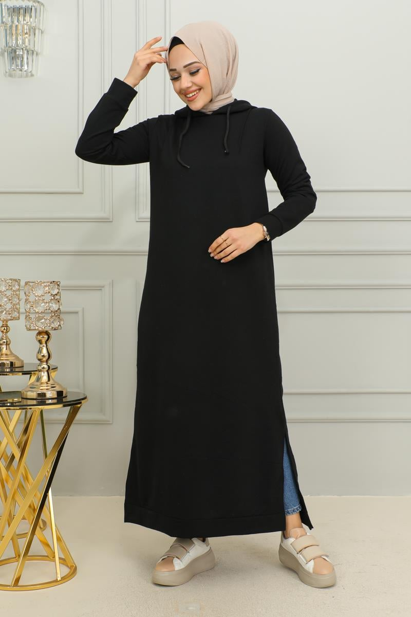 Yırtmaçlı Spor Elbise Siyah