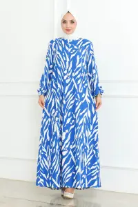 Zebra Desen Tesettür Elbise Mavi