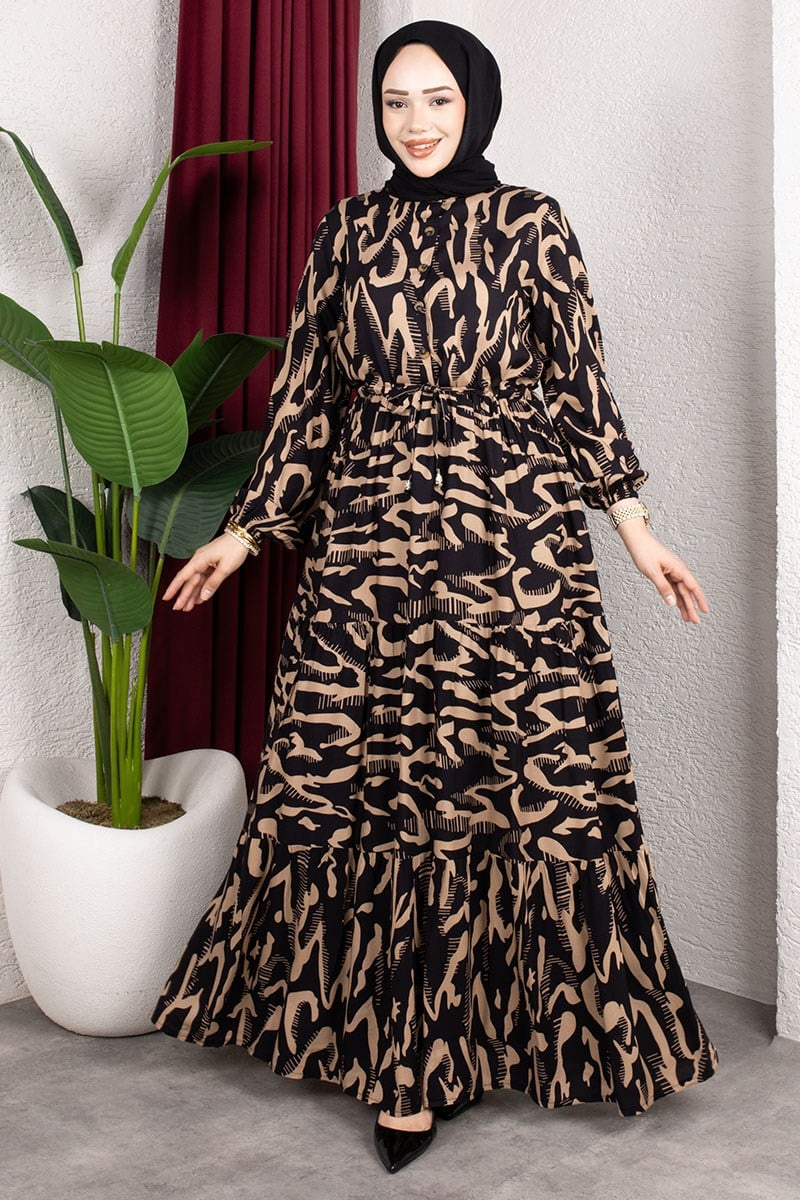 Zebra Desenli Viskon Elbise