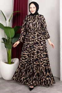 Zebra Desenli Viskon Elbise