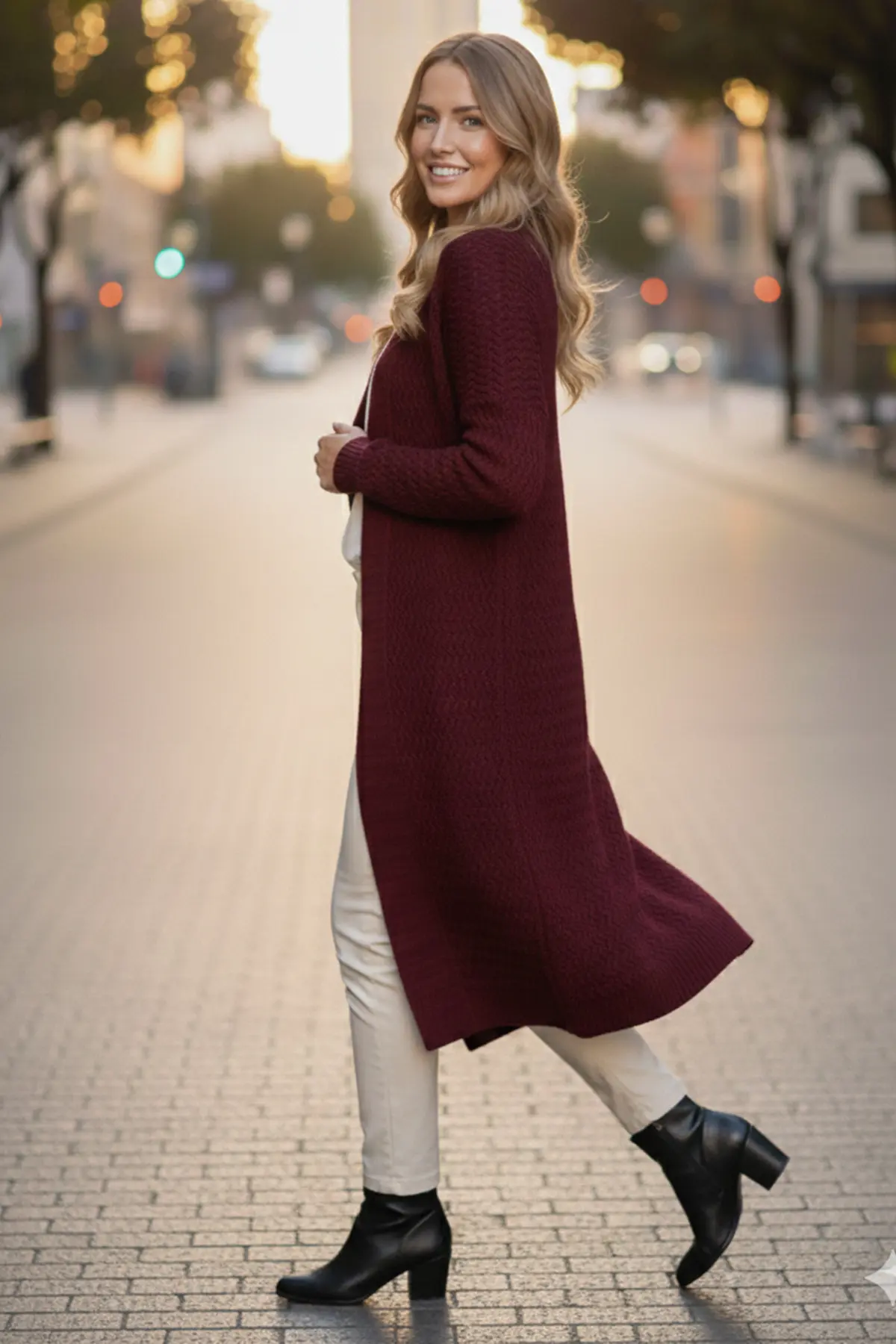 Zikzak Desenli Uzun Triko Hırka-detail