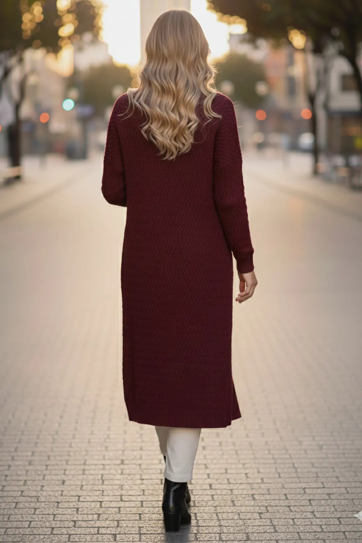 Zikzak Desenli Uzun Triko Hırka-detail