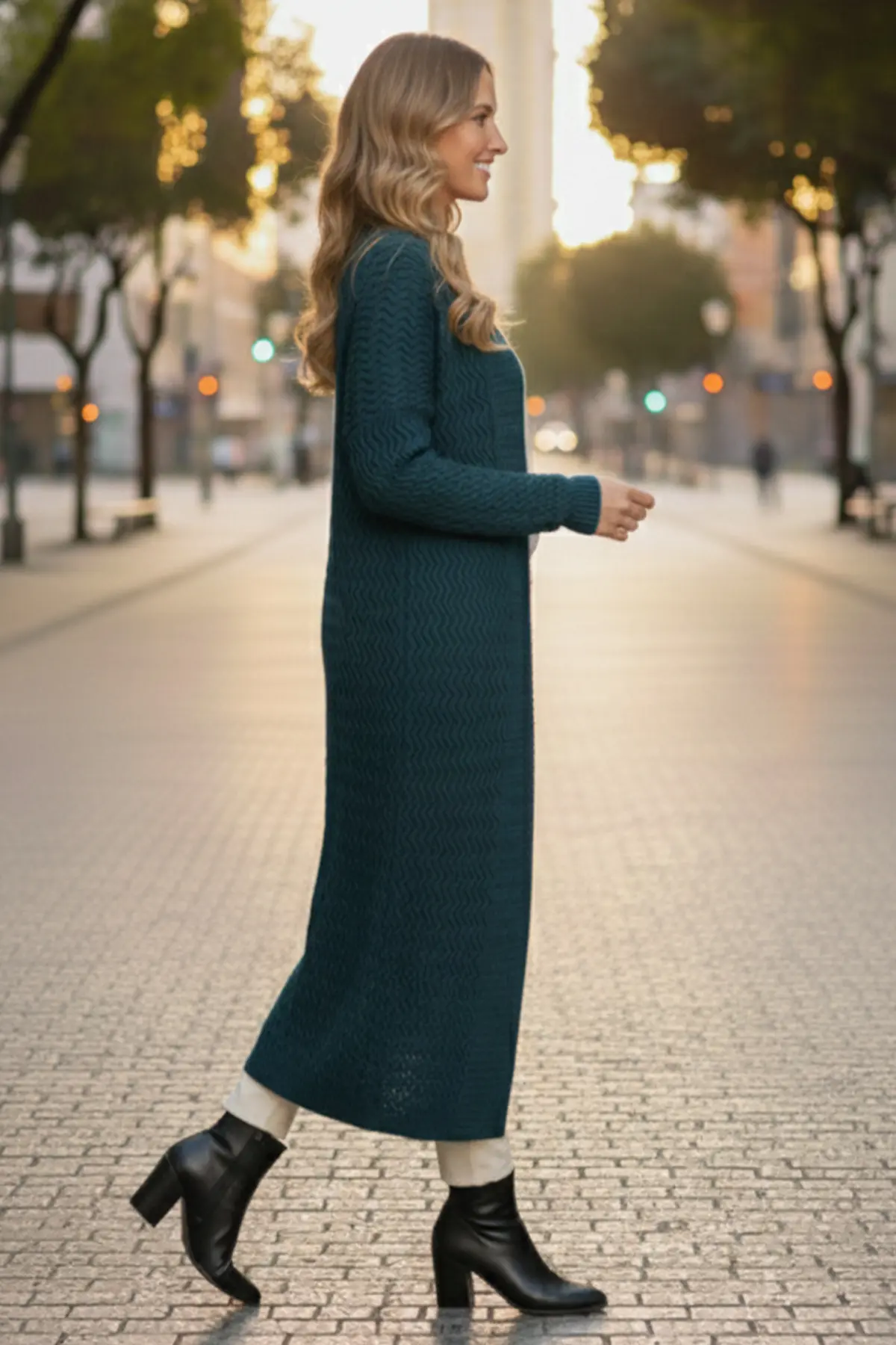 Zigzag Patterned Long Knit Cardigan-detail