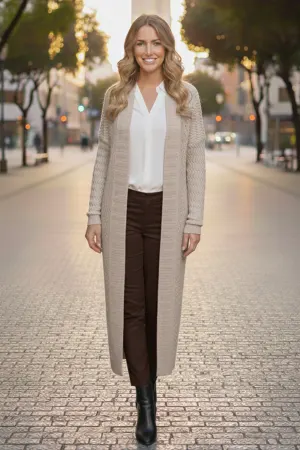 Zigzag Patterned Long Knit Cardigan