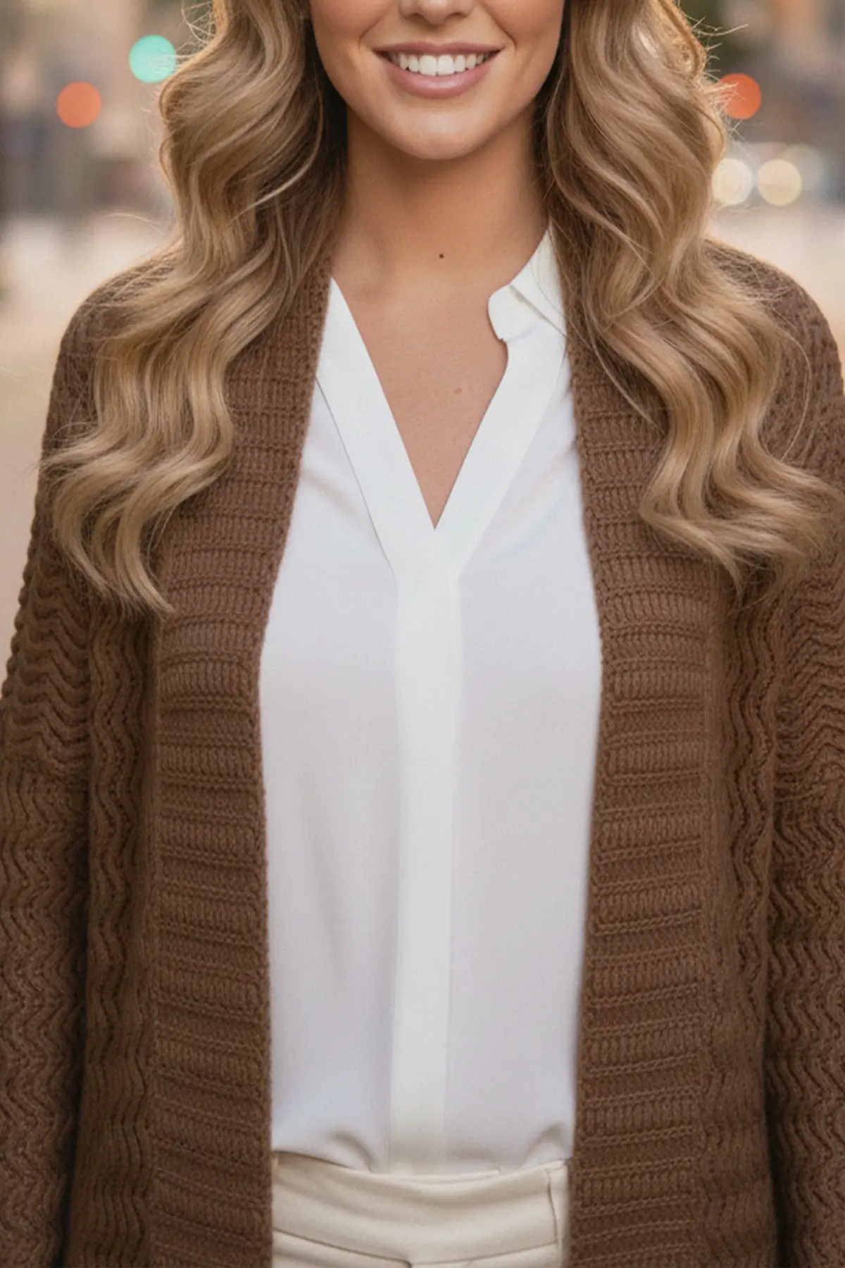 Zigzag Patterned Long Knit Cardigan-detail