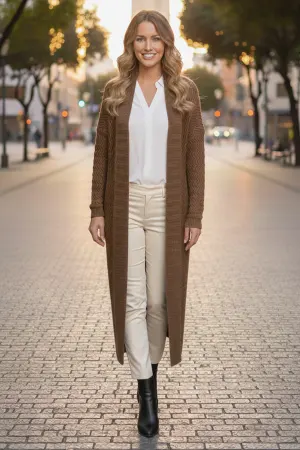 Zigzag Patterned Long Knit Cardigan