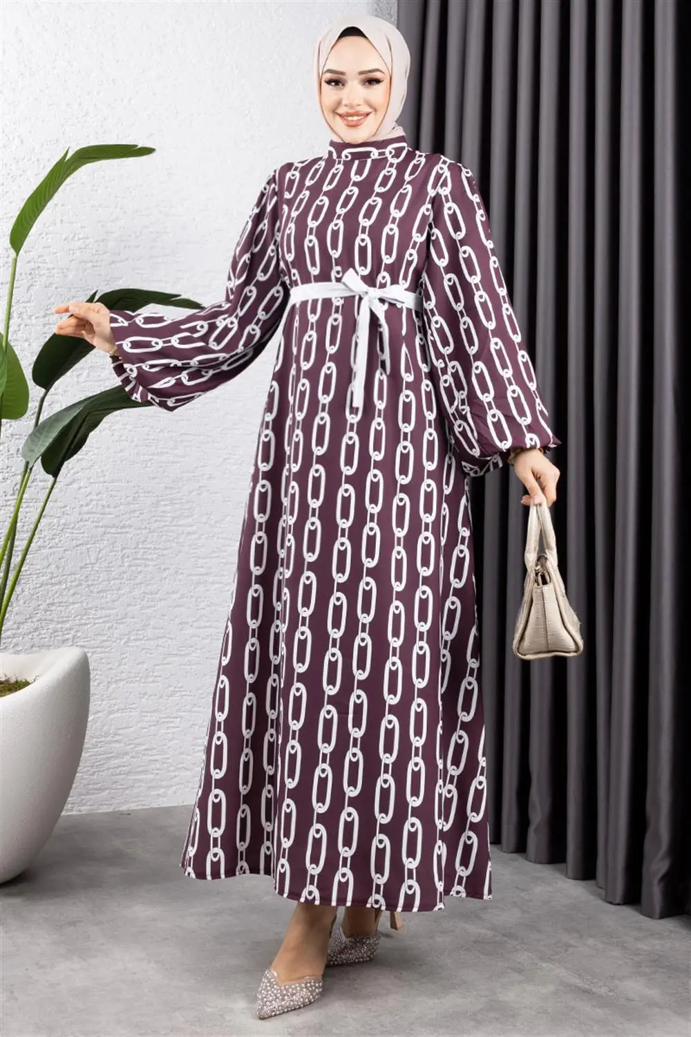 Chain Patterned Hijab Dress-detail
